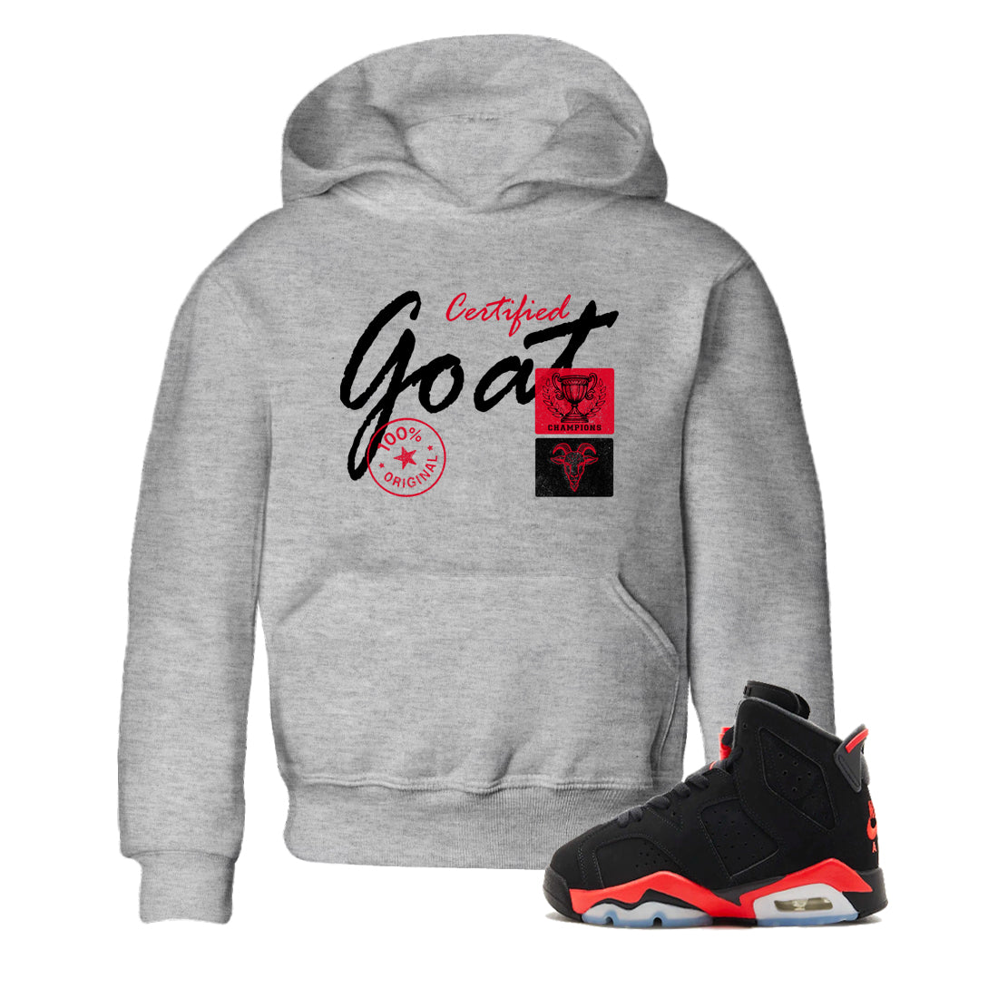 Sneaker match tees – Sneaker Tees To Match Air Jordan 6 Reverse Infrared Shoes – Certified Goat Kids T-Shirt Heather Grey 1