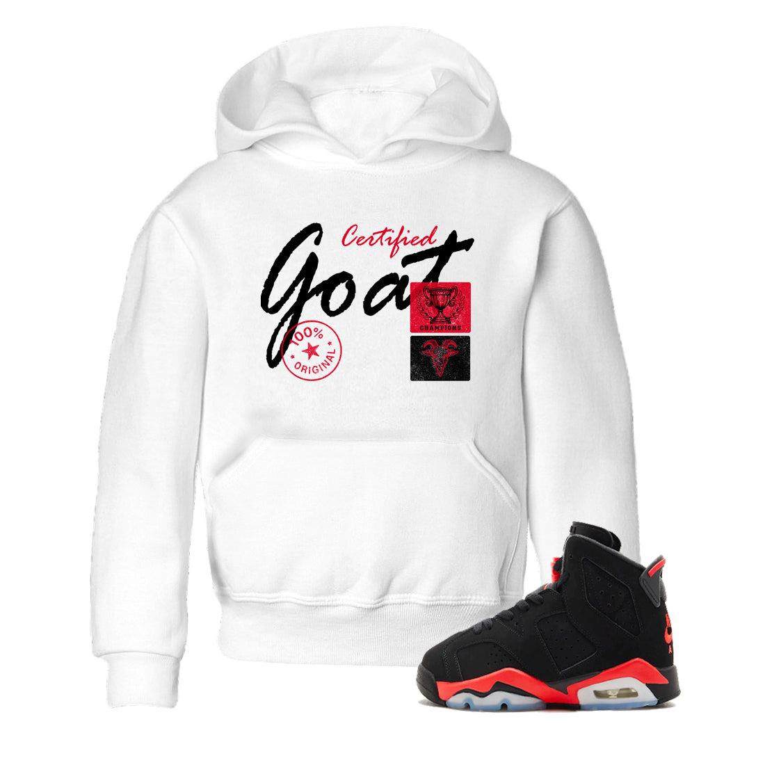 Sneaker match tees – Sneaker Tees To Match Air Jordan 6 Reverse Infrared Shoes – Certified Goat Kids T-Shirt White 1