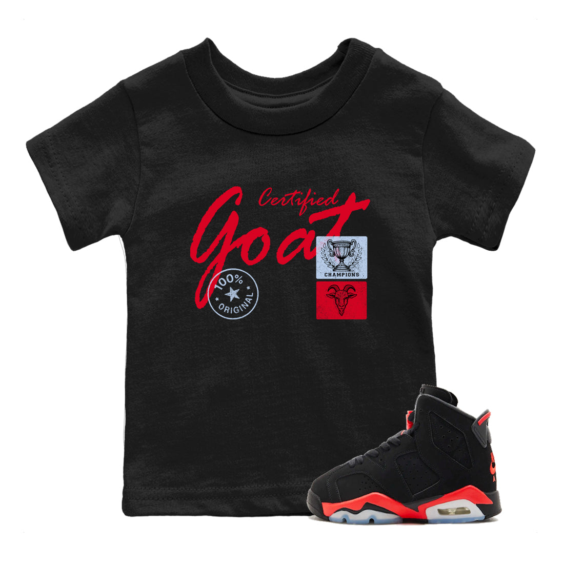 Sneaker match tees – Sneaker Tees To Match Air Jordan 6 Reverse Infrared Shoes – Certified Goat Kids T-Shirt Black 1