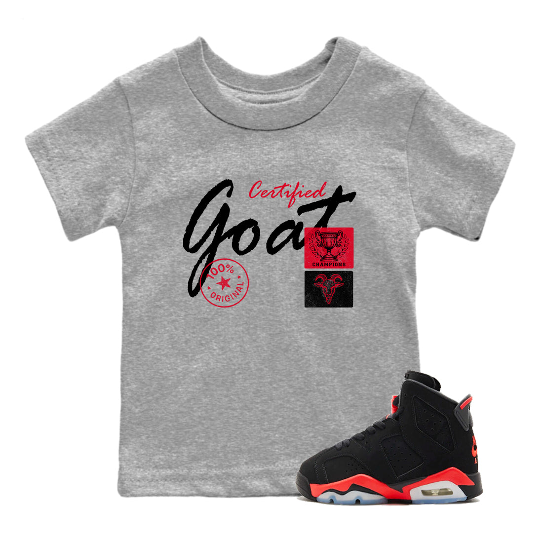 Sneaker match tees – Sneaker Tees To Match Air Jordan 6 Reverse Infrared Shoes – Certified Goat Kids T-Shirt Heather Grey 1