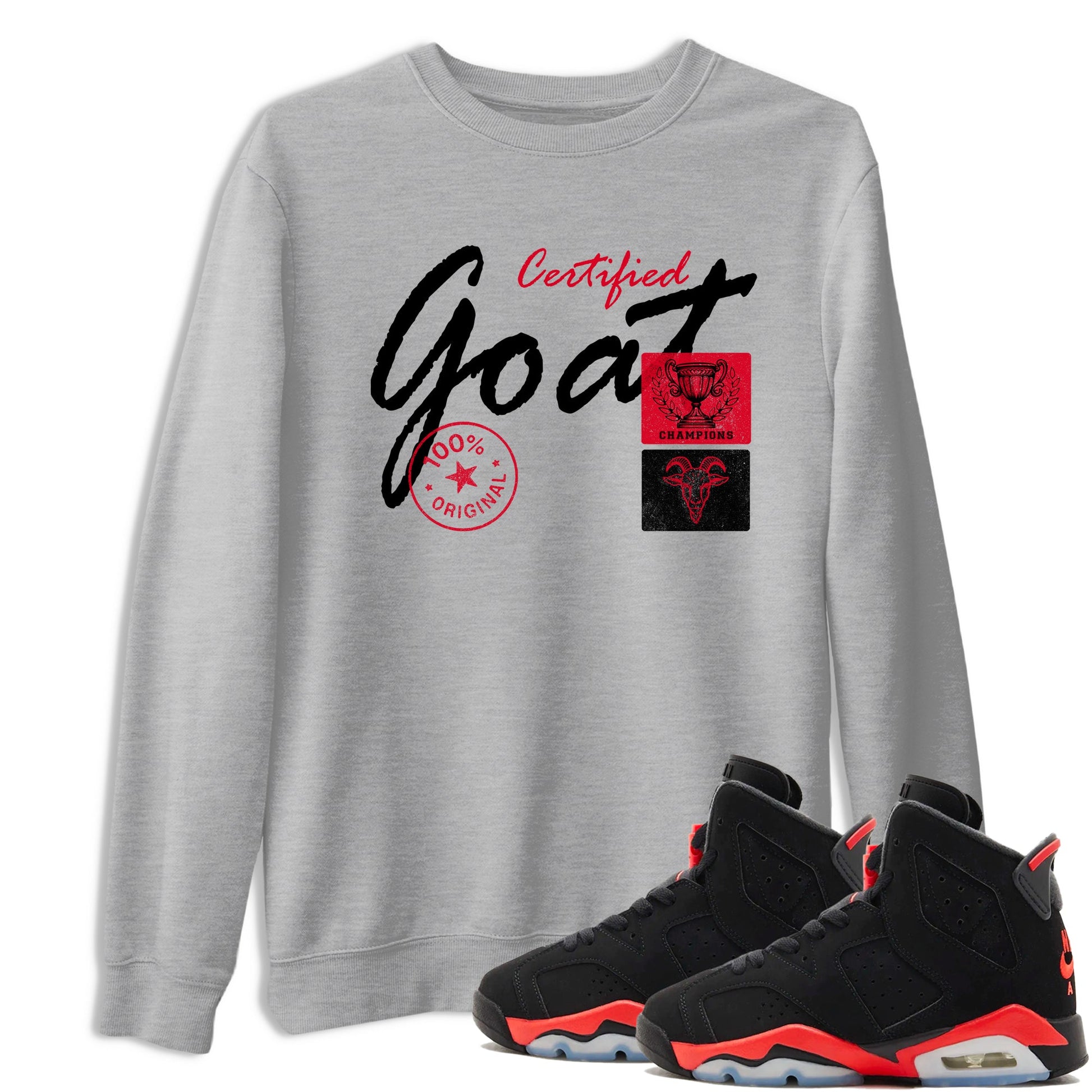 Sneaker match tees – Sneaker Tees To Match Air Jordan 6 Reverse Infrared Shoes – Certified Goat Tee Heather Grey 1