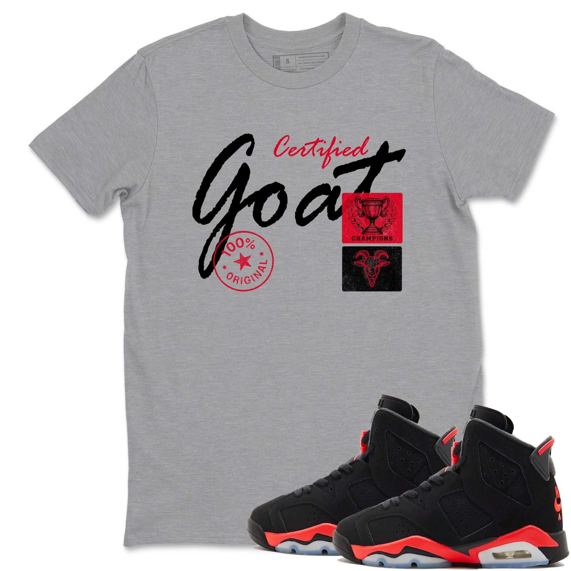 Sneaker match tees – Sneaker Tees To Match Air Jordan 6 Reverse Infrared Shoes – Certified Goat Tee Heather Grey 1