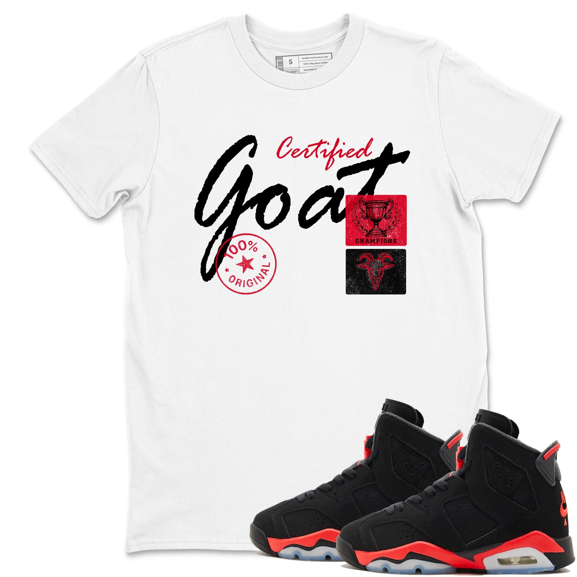 Sneaker match tees – Sneaker Tees To Match Air Jordan 6 Reverse Infrared Shoes – Certified Goat Tee White 1
