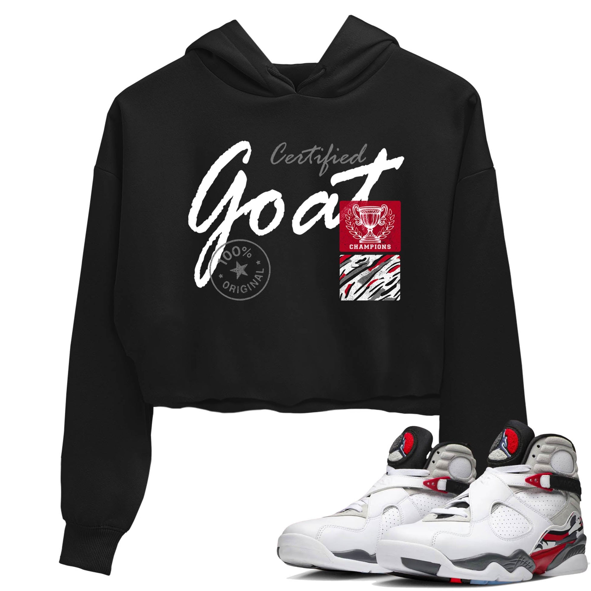 Sneaker Threads – Sneaker Tees To Match Air Jordan 8 Bunny – Certified Goat Crop Tee Black 1. Perfect for Jordan releases 2025 colorways.