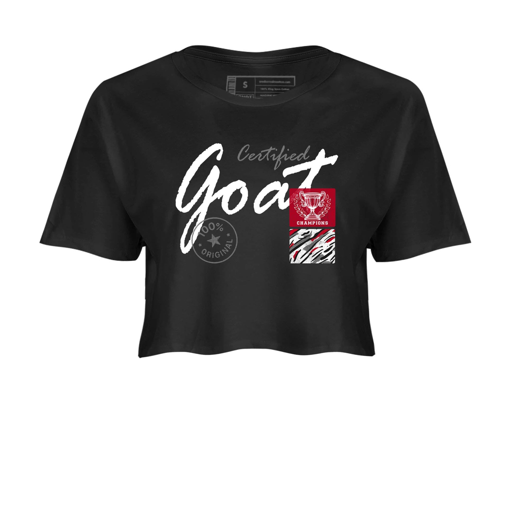Sneaker Threads – Sneaker Tees To Match Air Jordan 8 Bunny – Certified Goat Crop Tee Black 2. Perfect for Jordan releases 2025 colorways.