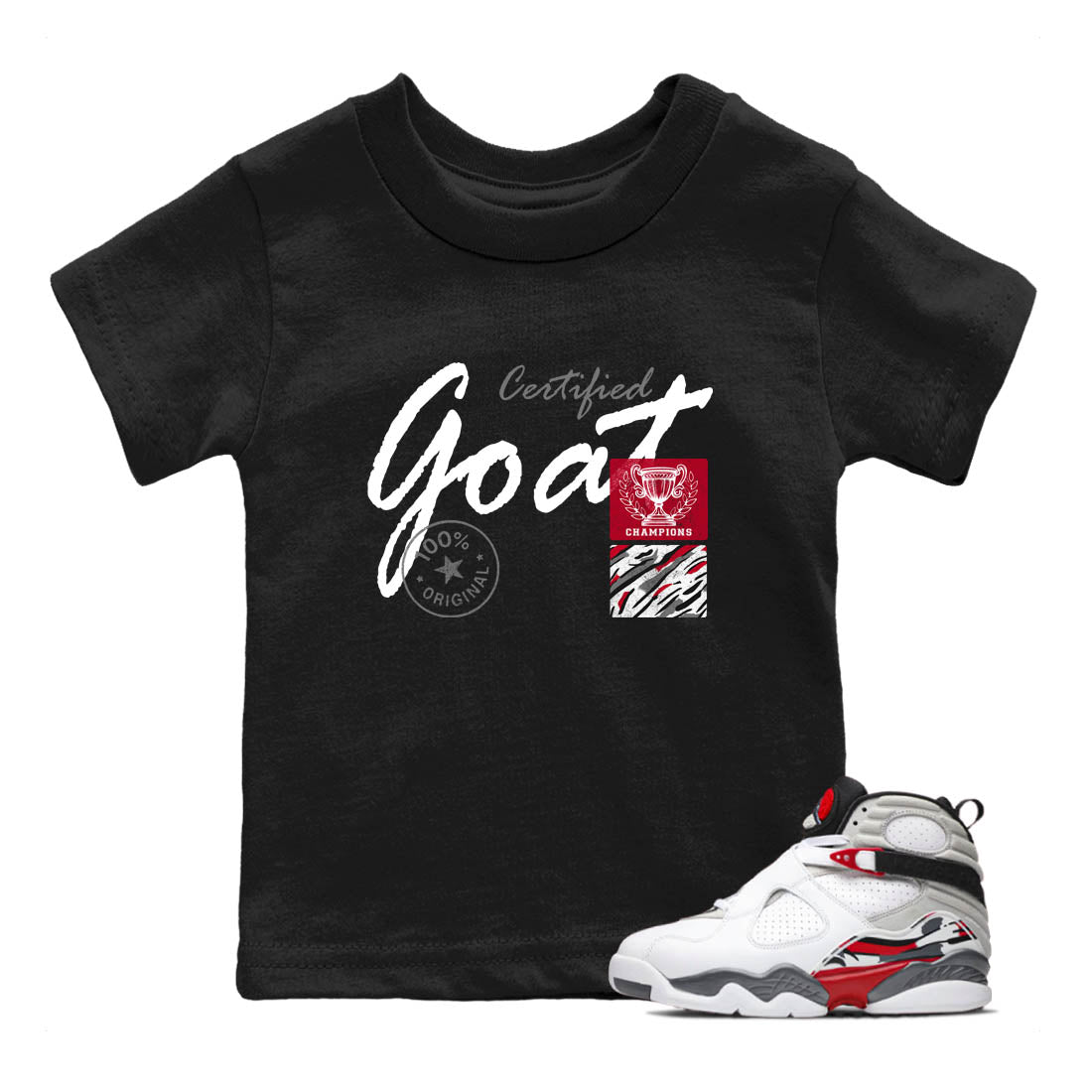 Sneaker Threads – Sneaker Tees To Match Air Jordan 8 Bunny – Certified Goat Youth Graphic Tee Black 1. Perfect for Jordan releases 2025 colorways.