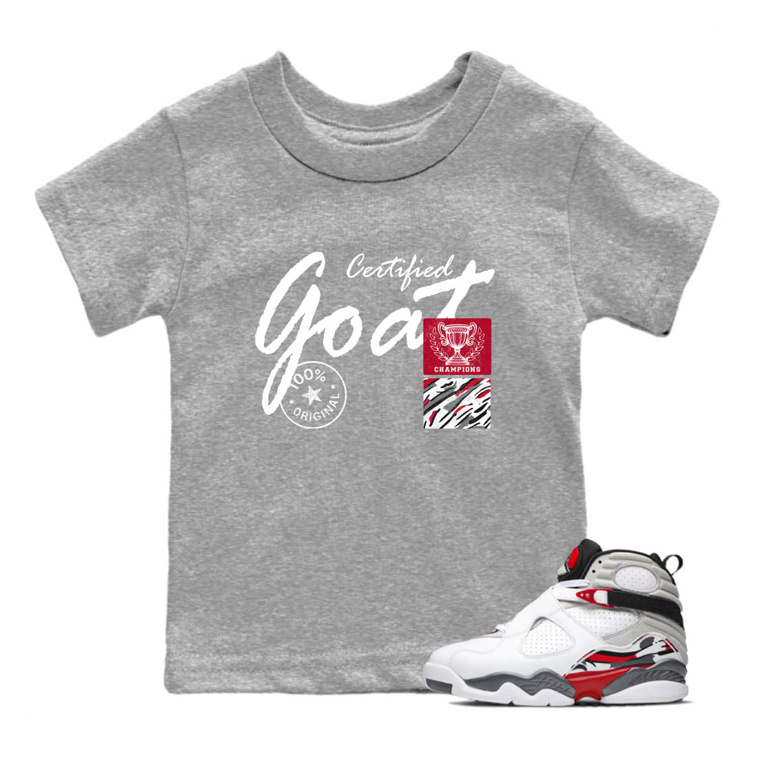 Sneaker Threads – Sneaker Tees To Match Air Jordan 8 Bunny – Certified Goat Youth Graphic Tee Heather Grey 1. Perfect for Jordan releases 2025 colorways.