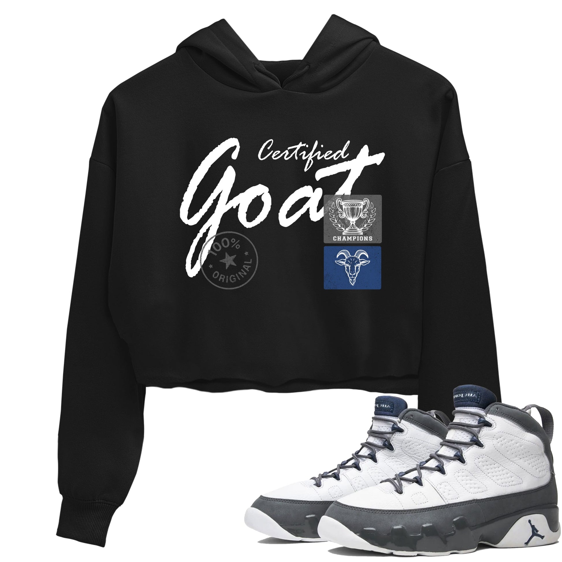 Sneaker match tees – Sneaker Tees To Match Air Jordan 9 Flint Grey Shoes – Certified Goat Crop T-Shirt Black 1