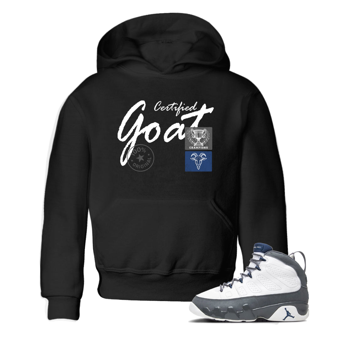 Sneaker match tees – Sneaker Tees To Match Air Jordan 9 Flint Grey Shoes – Certified Goat Kids T-Shirt Black 1