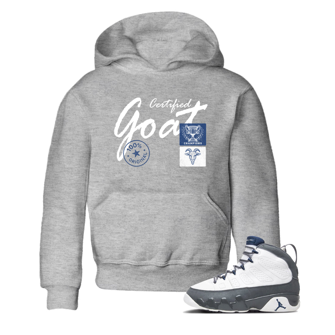 Sneaker match tees – Sneaker Tees To Match Air Jordan 9 Flint Grey Shoes – Certified Goat Kids T-Shirt Heather Grey 1