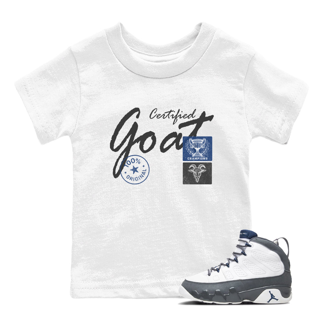 Sneaker match tees – Sneaker Tees To Match Air Jordan 9 Flint Grey Shoes – Certified Goat Kids T-Shirt White 1