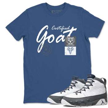 Sneaker match tees – Sneaker Tees To Match Air Jordan 9 Flint Grey Shoes – Certified Goat Tee Denim Blue 1