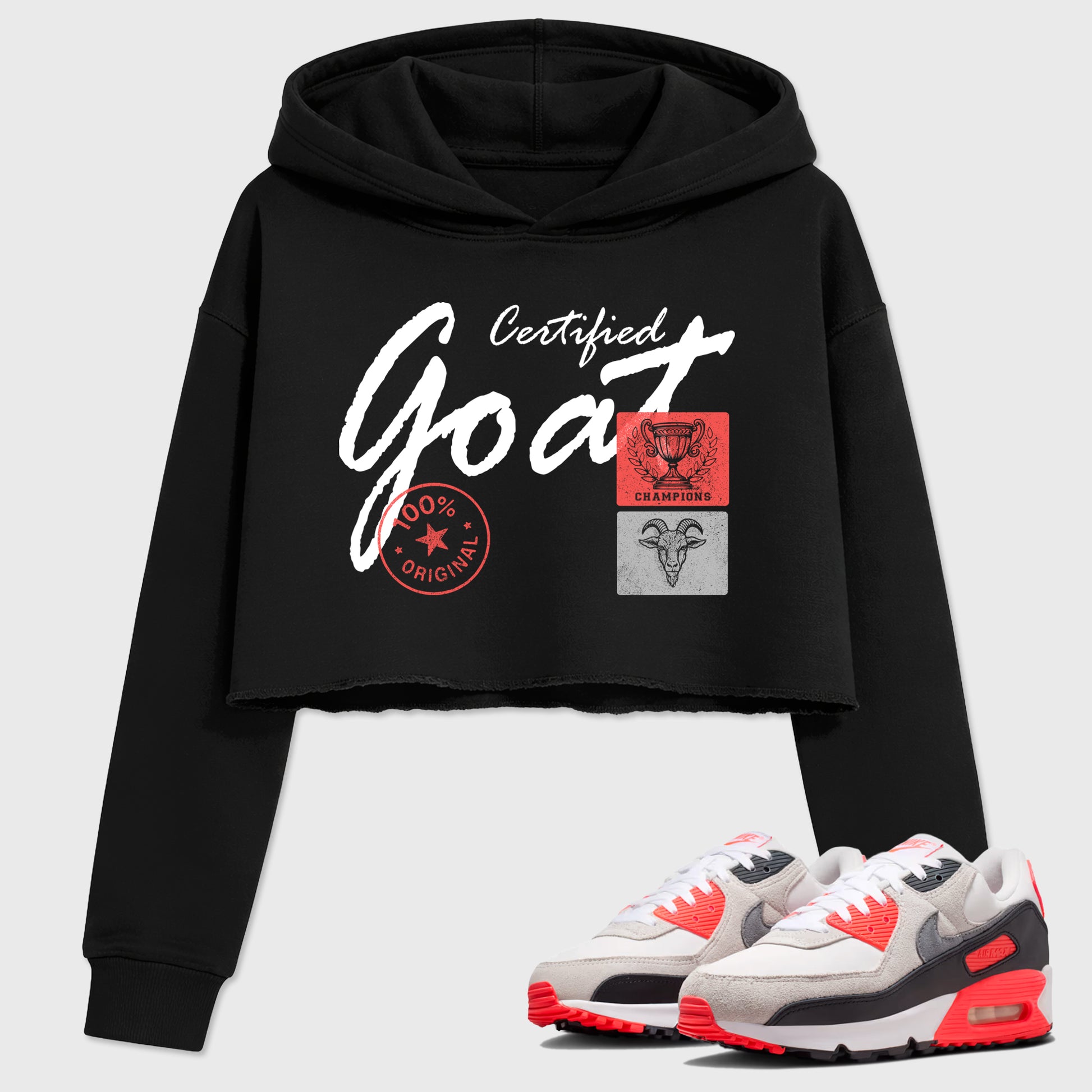 Sneaker match tees – Sneaker Tees To Match Air Max 90 Infrared Shoes – Certified Goat Crop T-Shirt Black 1