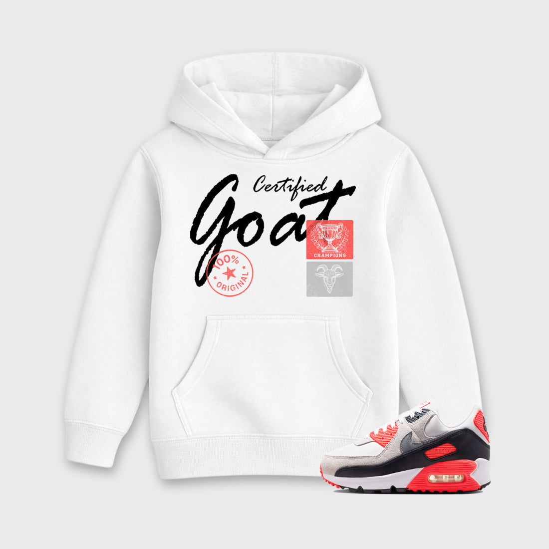 Sneaker match tees – Sneaker Tees To Match Air Max 90 Infrared Shoes – Certified Goat Kids T-Shirt White 1