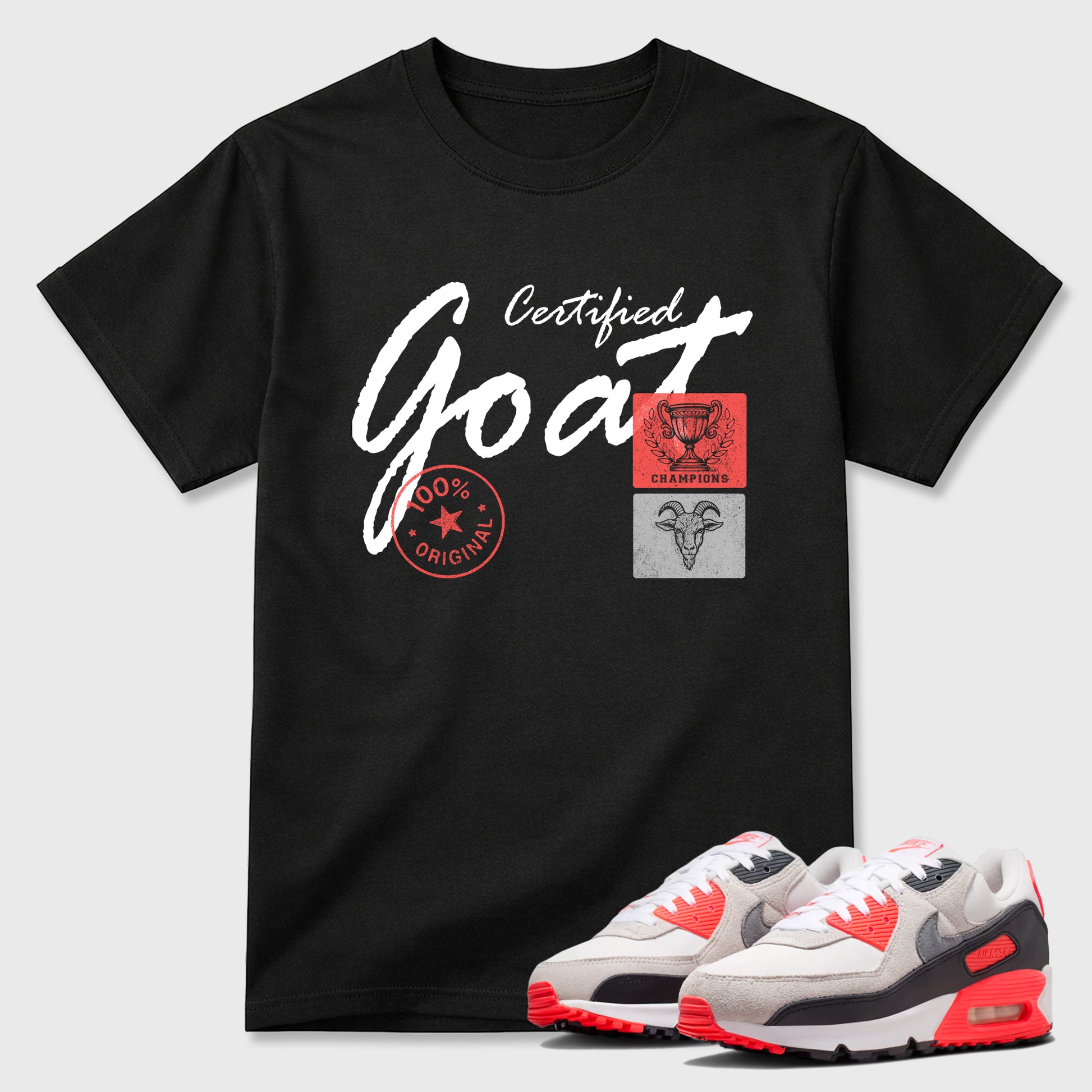 Sneaker match tees – Sneaker Tees To Match Air Max 90 Infrared Shoes – Certified Goat Tee Black 1