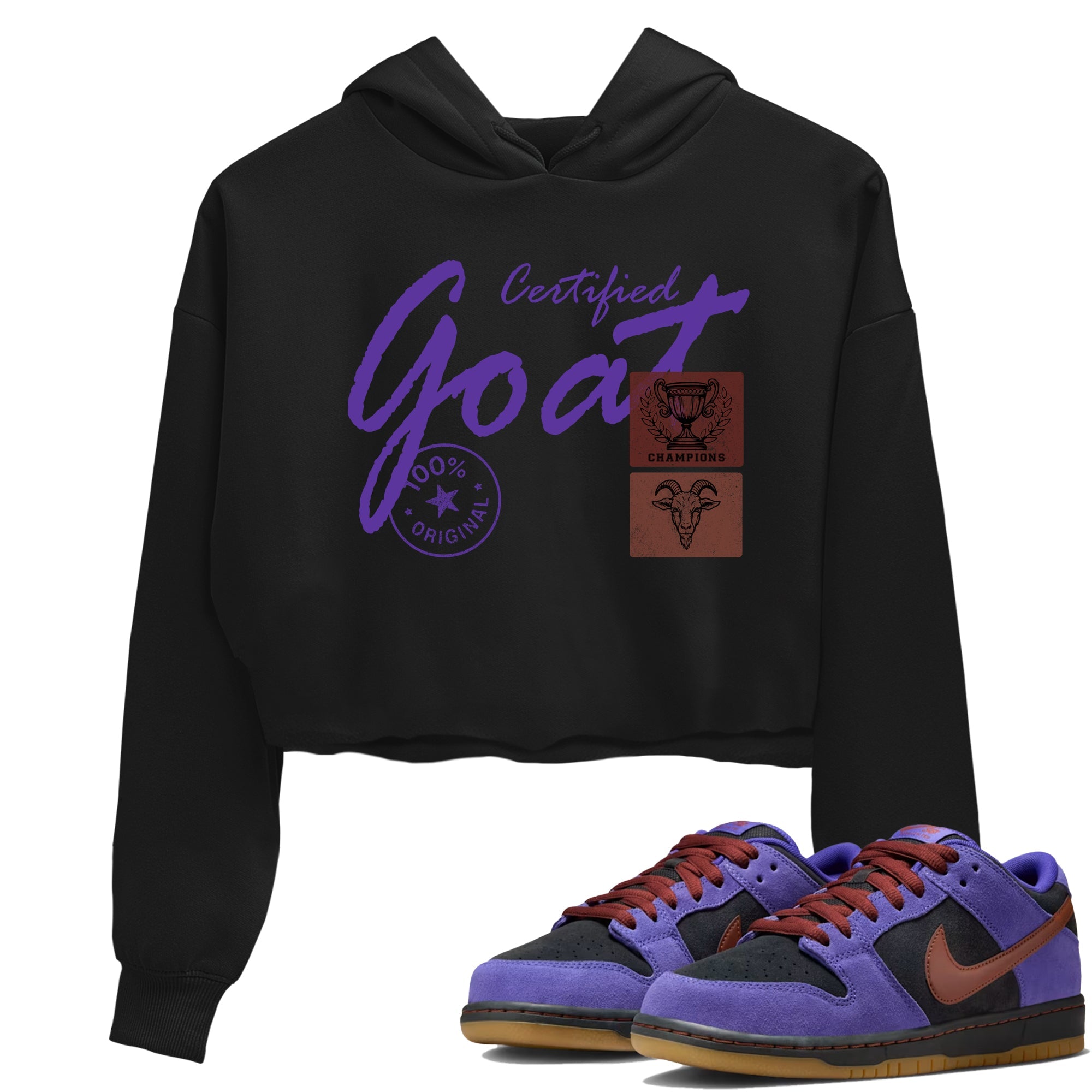 Sneaker match tees – Sneaker Threads To Match Dunk Low Persian Violet Shoes – Certified Goat Crop T-Shirt Black 1