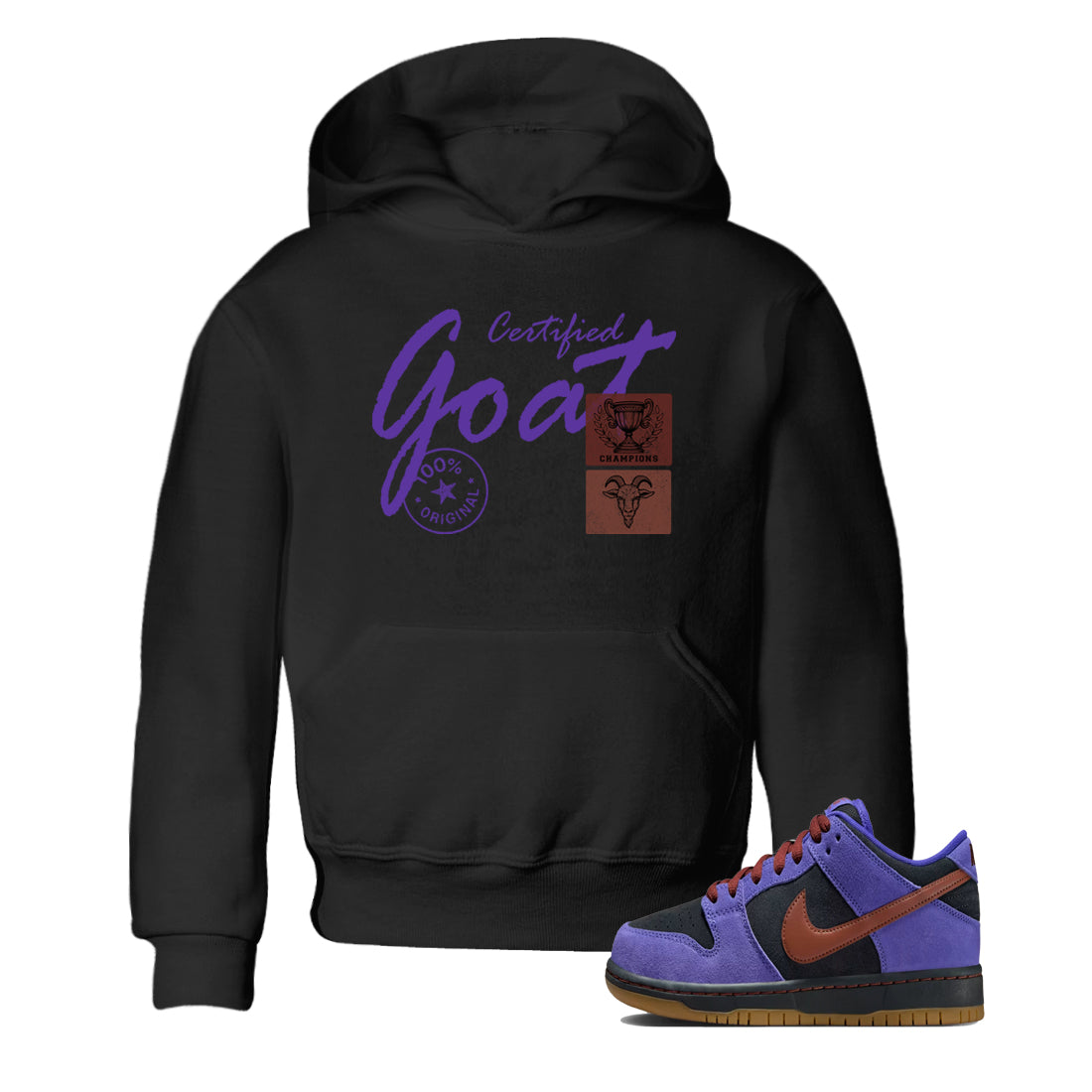 Sneaker match tees – Sneaker Threads To Match Dunk Low Persian Violet Shoes – Certified Goat Kids T-Shirt Black 1