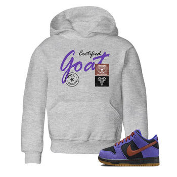 Sneaker match tees – Sneaker Threads To Match Dunk Low Persian Violet Shoes – Certified Goat Kids T-Shirt Heather Grey 1