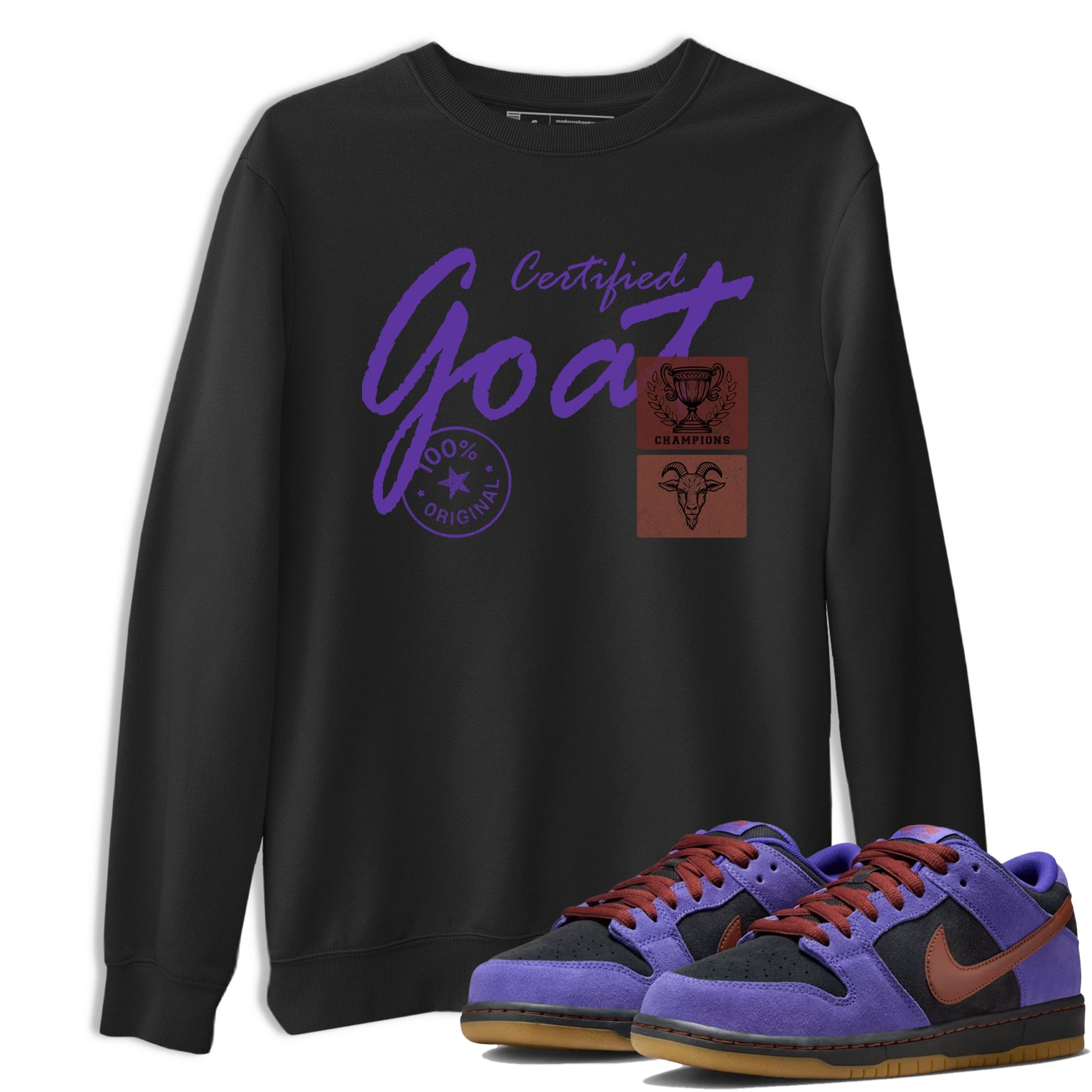 Sneaker match tees – Sneaker Threads To Match Dunk Low Persian Violet Shoes – Certified Goat Tee Black 1