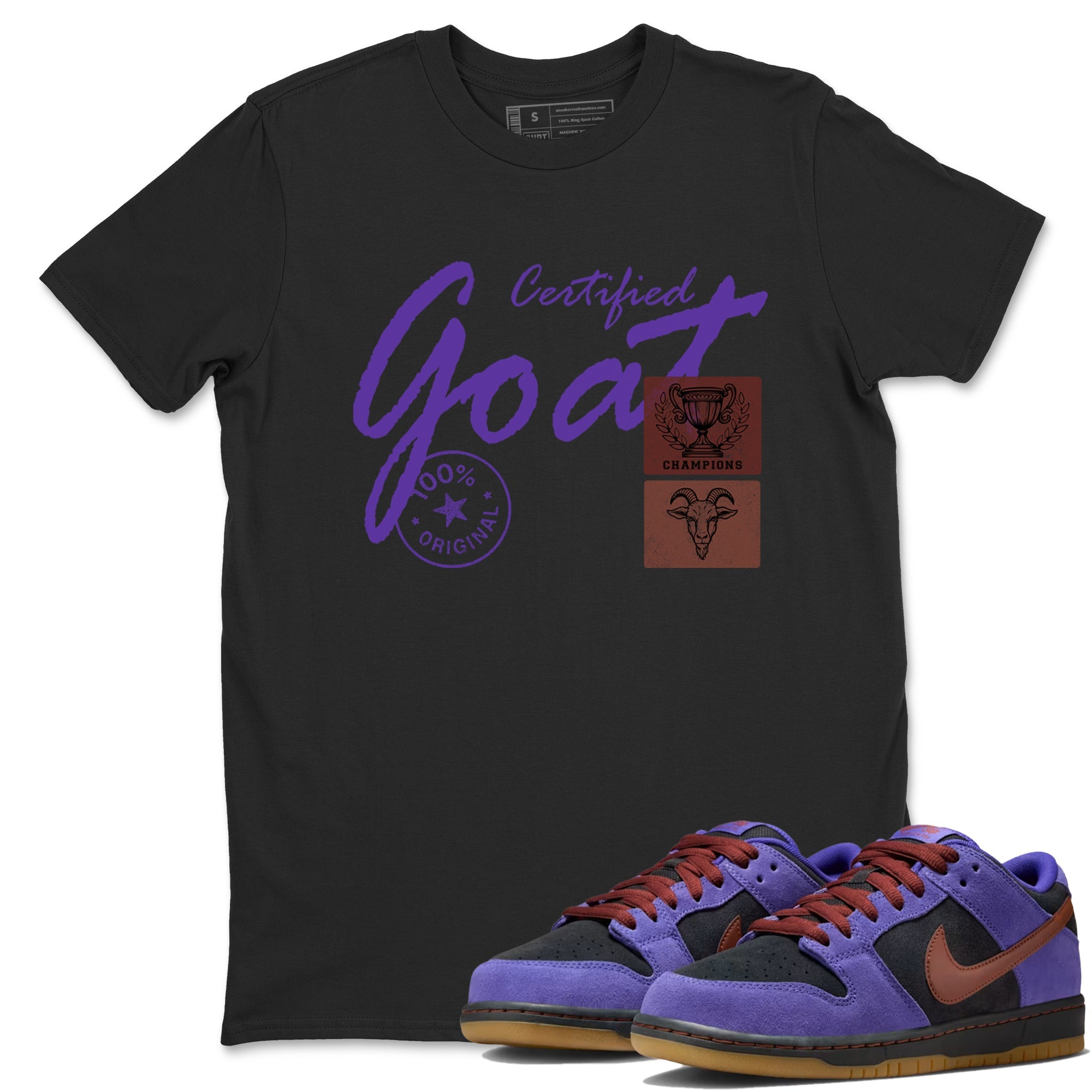 Sneaker match tees – Sneaker Threads To Match Dunk Low Persian Violet Shoes – Certified Goat Tee Black 1