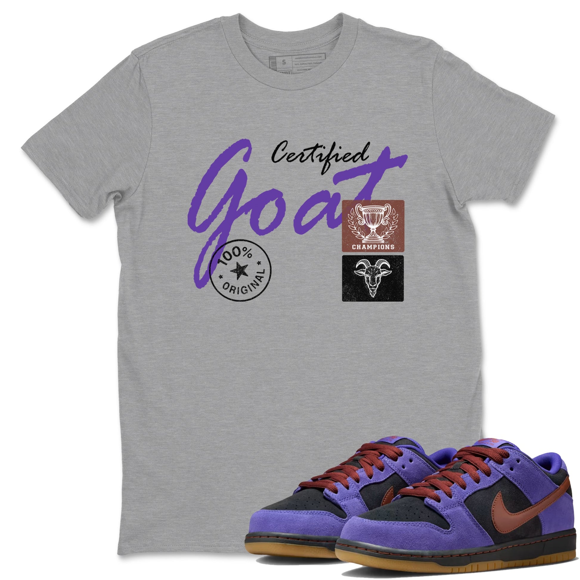 Sneaker match tees – Sneaker Threads To Match Dunk Low Persian Violet Shoes – Certified Goat Tee Heather Grey 1