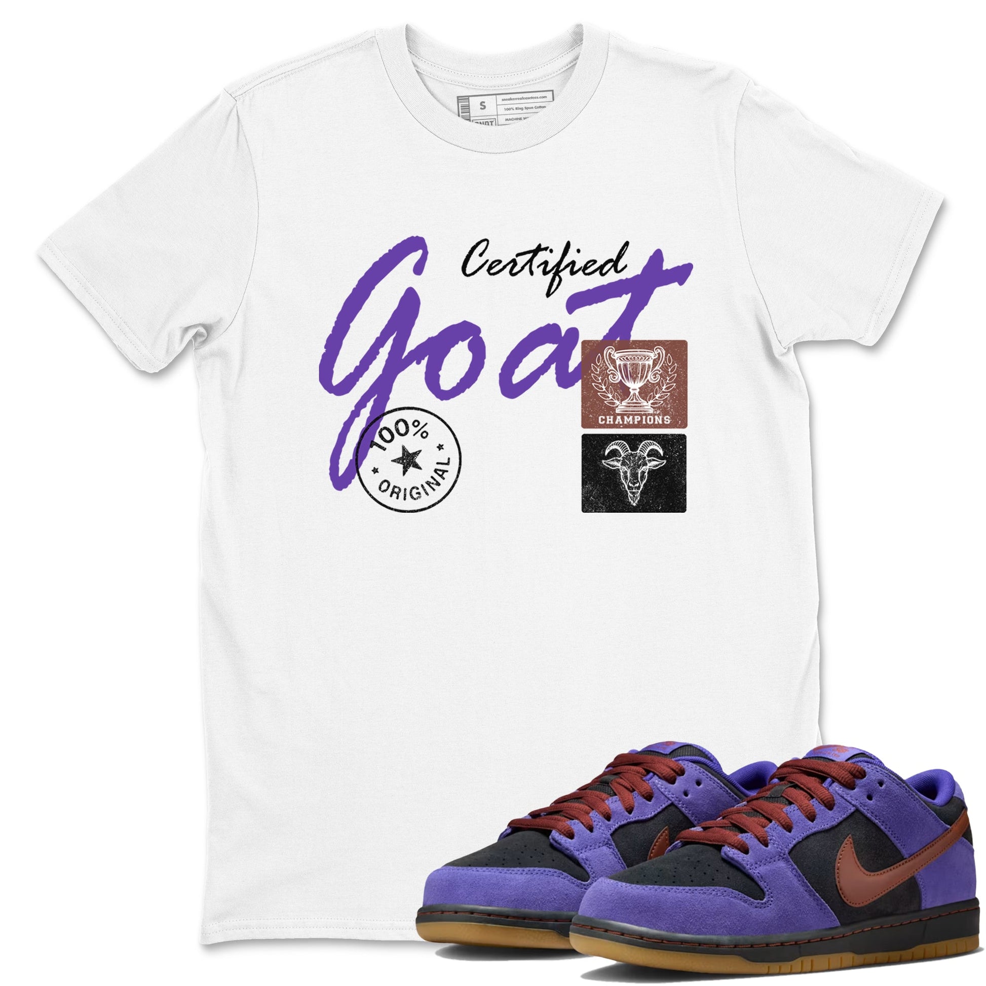 Sneaker match tees – Sneaker Threads To Match Dunk Low Persian Violet Shoes – Certified Goat Tee White 1