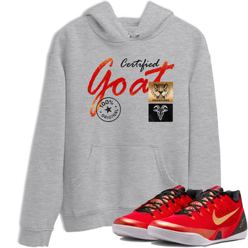Sneaker match tees – Sneaker Tees To Match Nike KB 9 China Kobe 9 Low Proto EM University Red and Metallic Gold Shoes – Certified Goat Tee Heather Grey 1