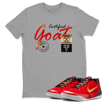 Sneaker match tees – Sneaker Tees To Match Nike KB 9 China Kobe 9 Low Proto EM University Red and Metallic Gold Shoes – Certified Goat Tee Heather Grey 1