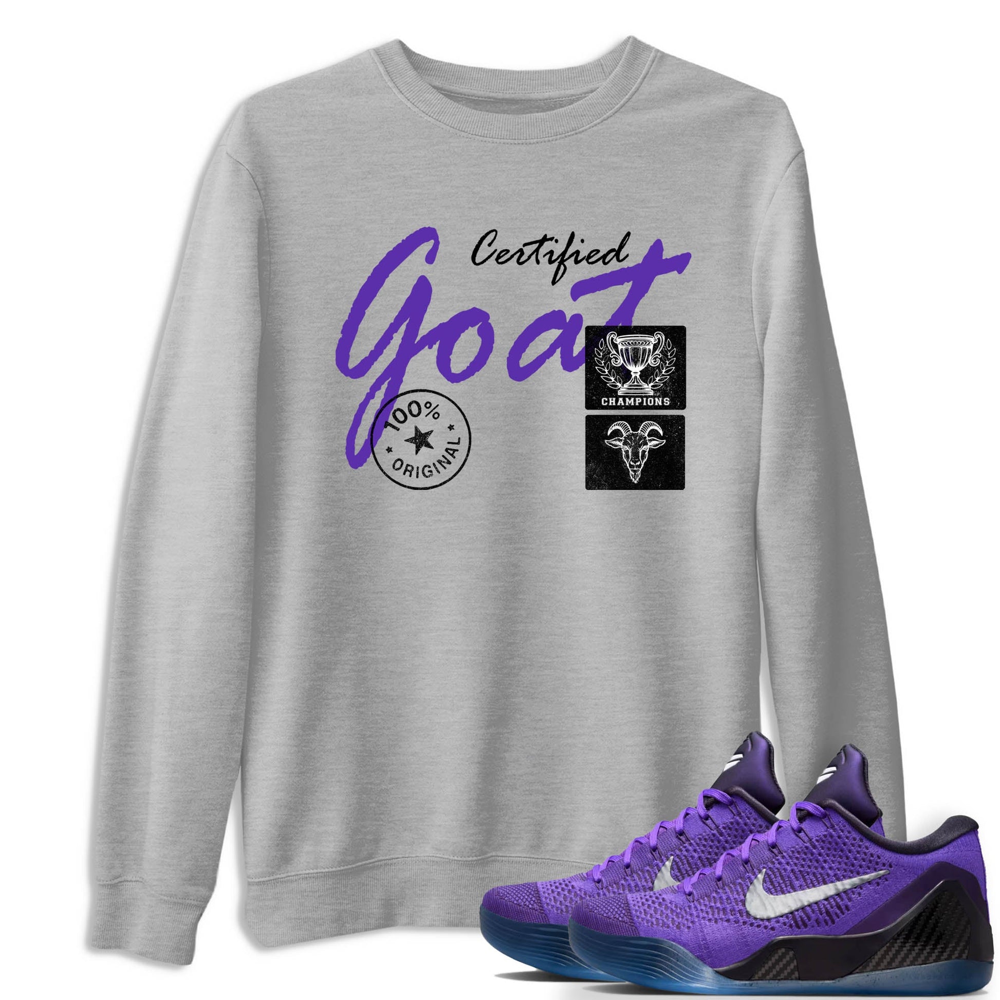 Sneaker Threads – Sneaker Tees To Match Nike KB 9 Hyper Grape – Certified Goat Graphic Tee Heather Grey 1. Perfect for Jordan releases 2025 colorways. Perfect for purple basketball sneaker releases and legacy-inspired colorways for 2025 hoopers.