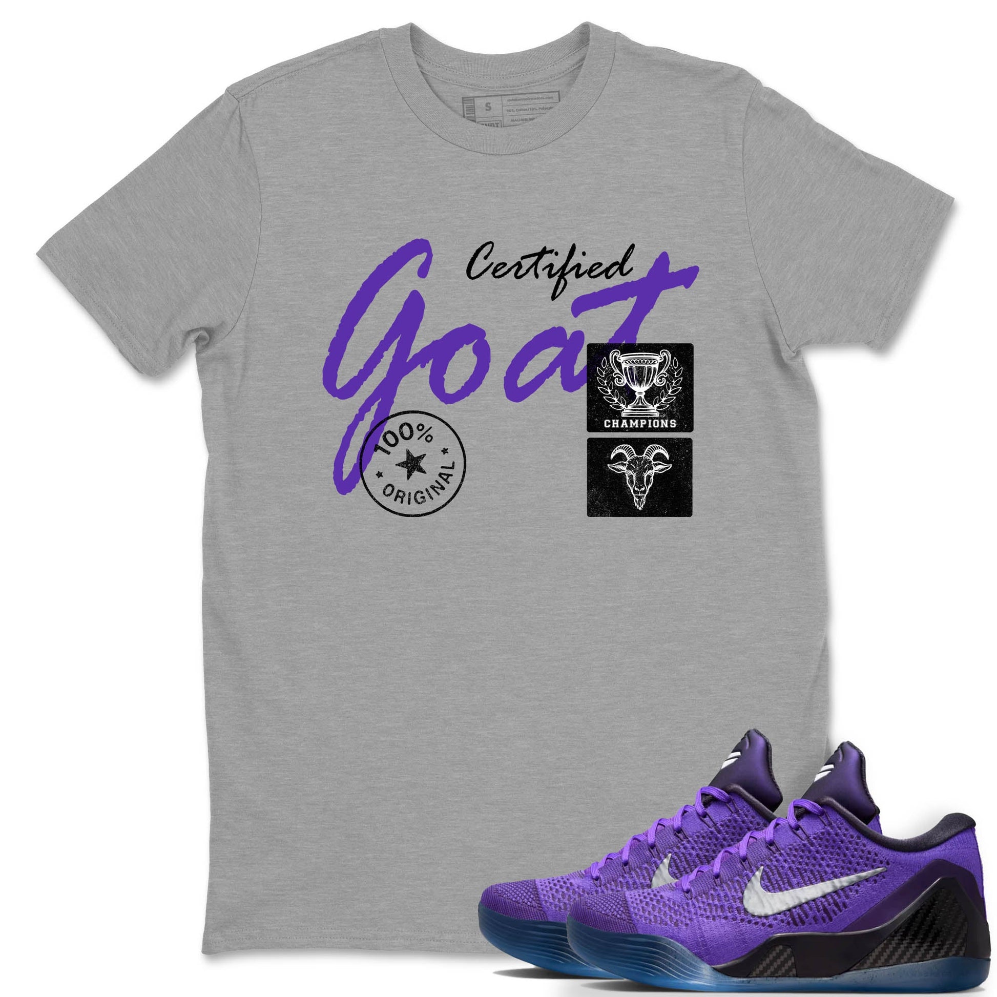 Sneaker Threads – Sneaker Tees To Match Nike KB 9 Hyper Grape – Certified Goat Graphic Tee Heather Grey 1. Perfect for Jordan releases 2025 colorways. Perfect for purple basketball sneaker releases and legacy-inspired colorways for 2025 hoopers.