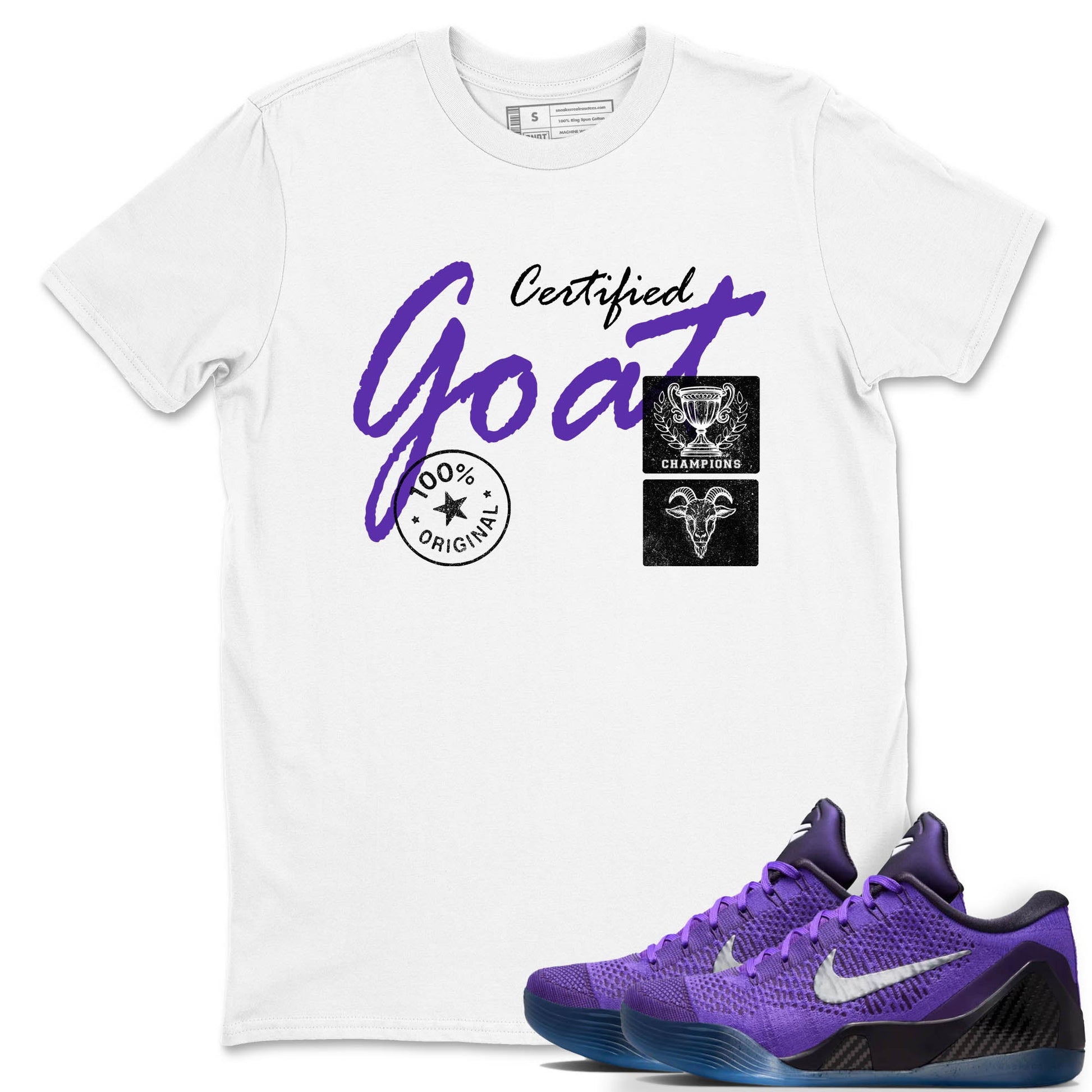 Sneaker Threads – Sneaker Tees To Match Nike KB 9 Hyper Grape – Certified Goat Graphic Tee White 1. Perfect for Jordan releases 2025 colorways. Perfect for purple basketball sneaker releases and legacy-inspired colorways for 2025 hoopers.