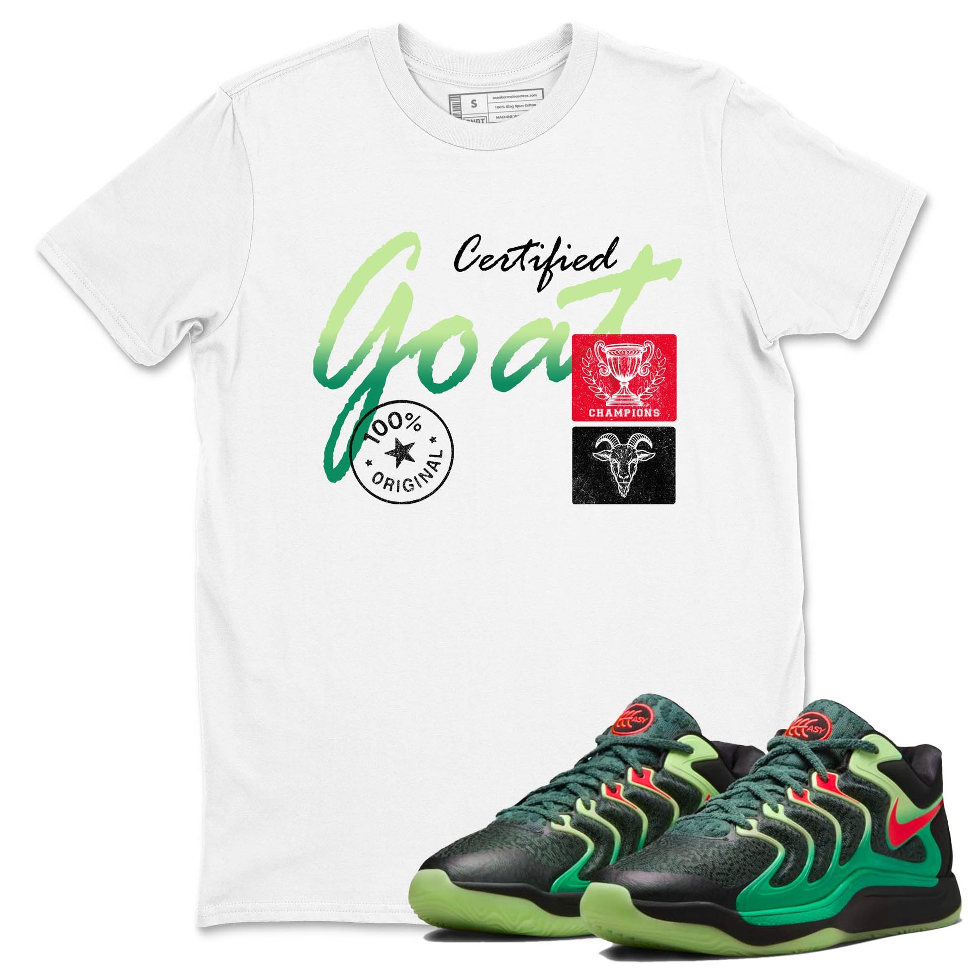 Sneaker Threads – Sneaker Tees To Match Nike KD 17 Easy Money Sniper – Certified Goat Graphic Tee White 1. Perfect for Jordan releases 2025 colorways. Perfect for Kevin Durant sneaker releases and Easy Money basketball colorways loved by hoopers in 2025.