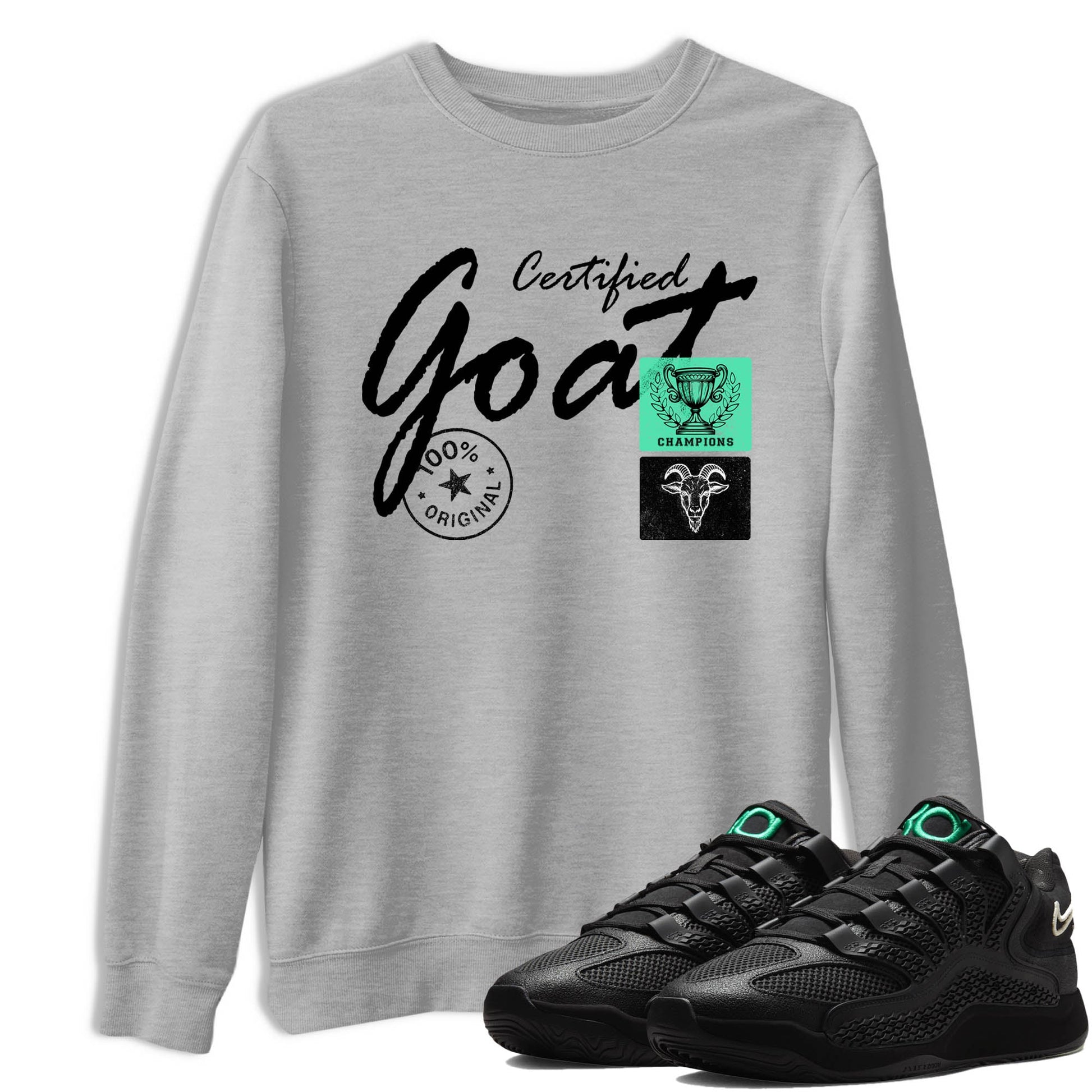 Sneaker Threads – Sneaker Tees To Match Nike KD 18 Black Label – Certified Goat Graphic Tee Heather Grey 1. Perfect for Jordan releases 2025 colorways. Perfect for Kevin Durant basketball sneaker releases and all-black performance colorways for 2025 hoopers. 