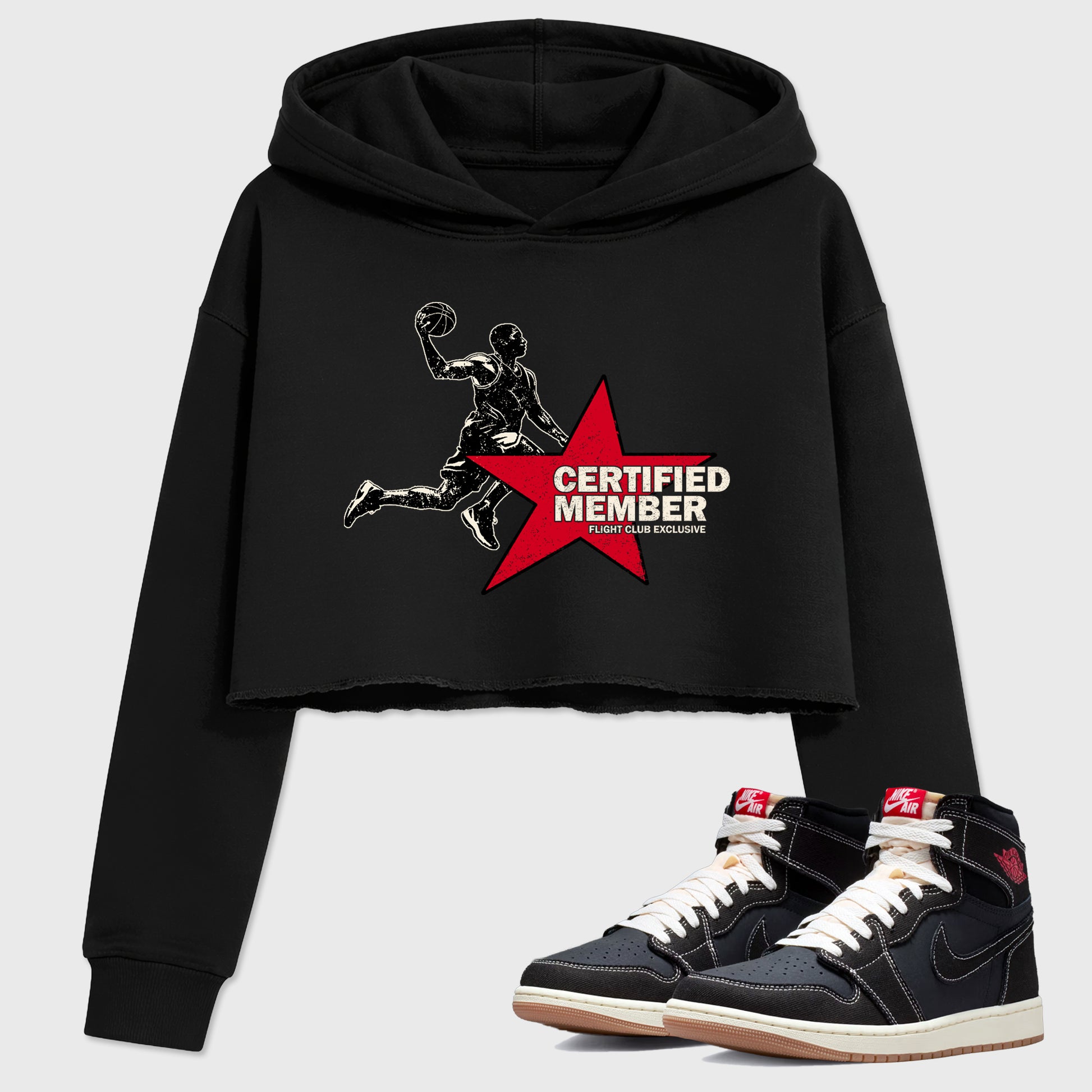 Sneaker match tees – Sneaker Tees To Match Air Jordan 1 Flight Club Shoes – Certified Member Crop T-Shirt Black 1