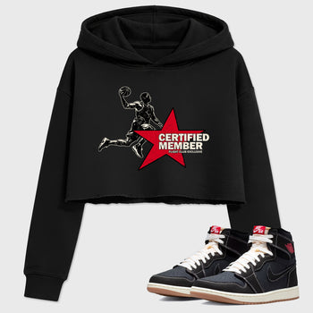 Sneaker match tees – Sneaker Tees To Match Air Jordan 1 Flight Club Shoes – Certified Member Crop T-Shirt Black 1