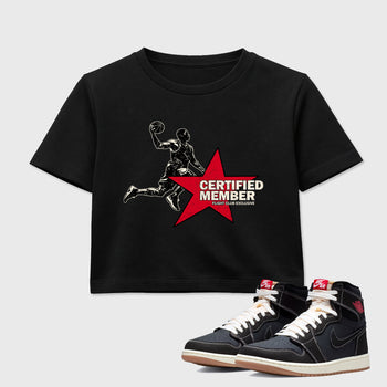 Sneaker match tees – Sneaker Tees To Match Air Jordan 1 Flight Club Shoes – Certified Member Crop T-Shirt Black 1