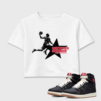 Sneaker match tees – Sneaker Tees To Match Air Jordan 1 Flight Club Shoes – Certified Member Crop T-Shirt White 1