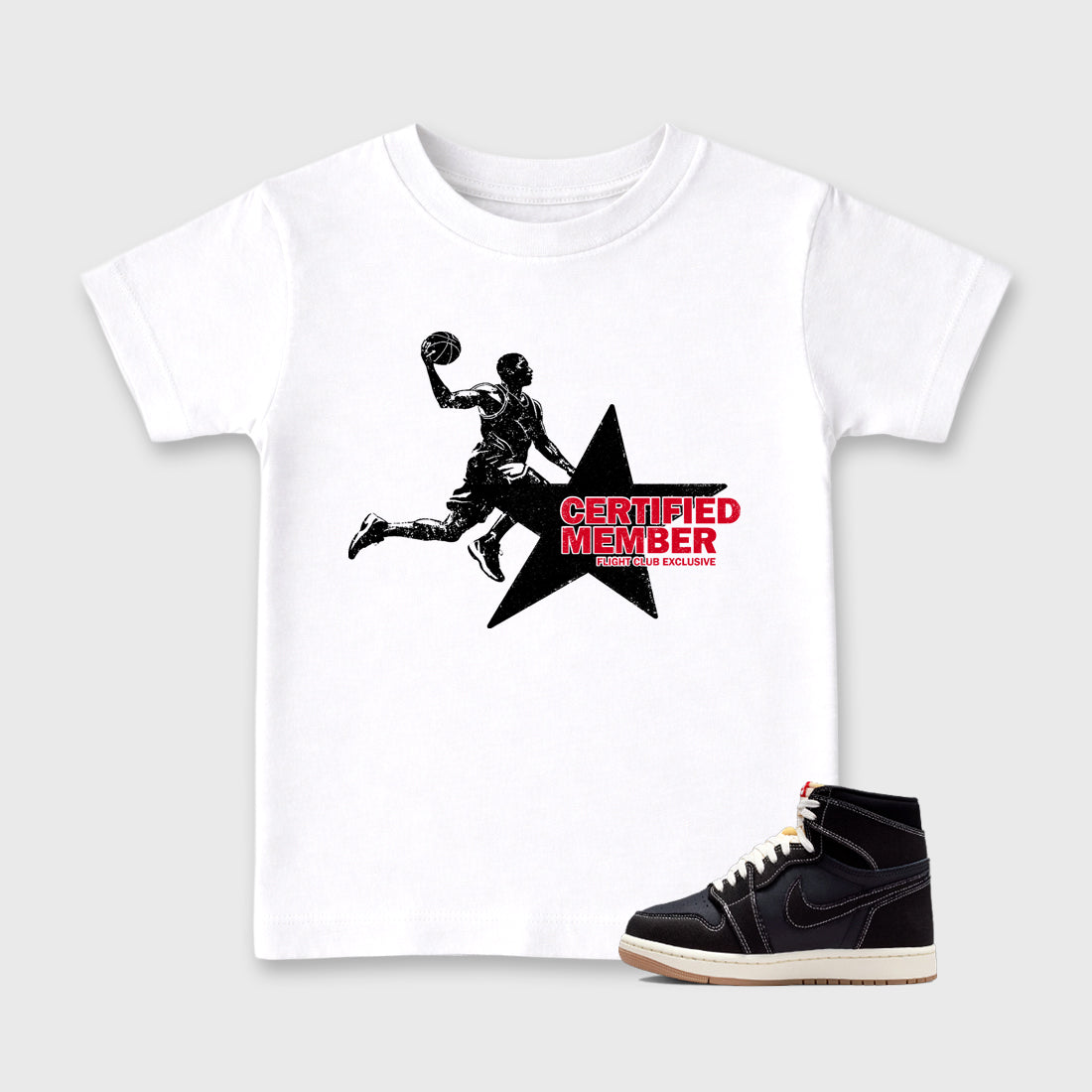 Sneaker match tees – Sneaker Tees To Match Air Jordan 1 Flight Club Shoes – Certified Member Kids T-Shirt White 1