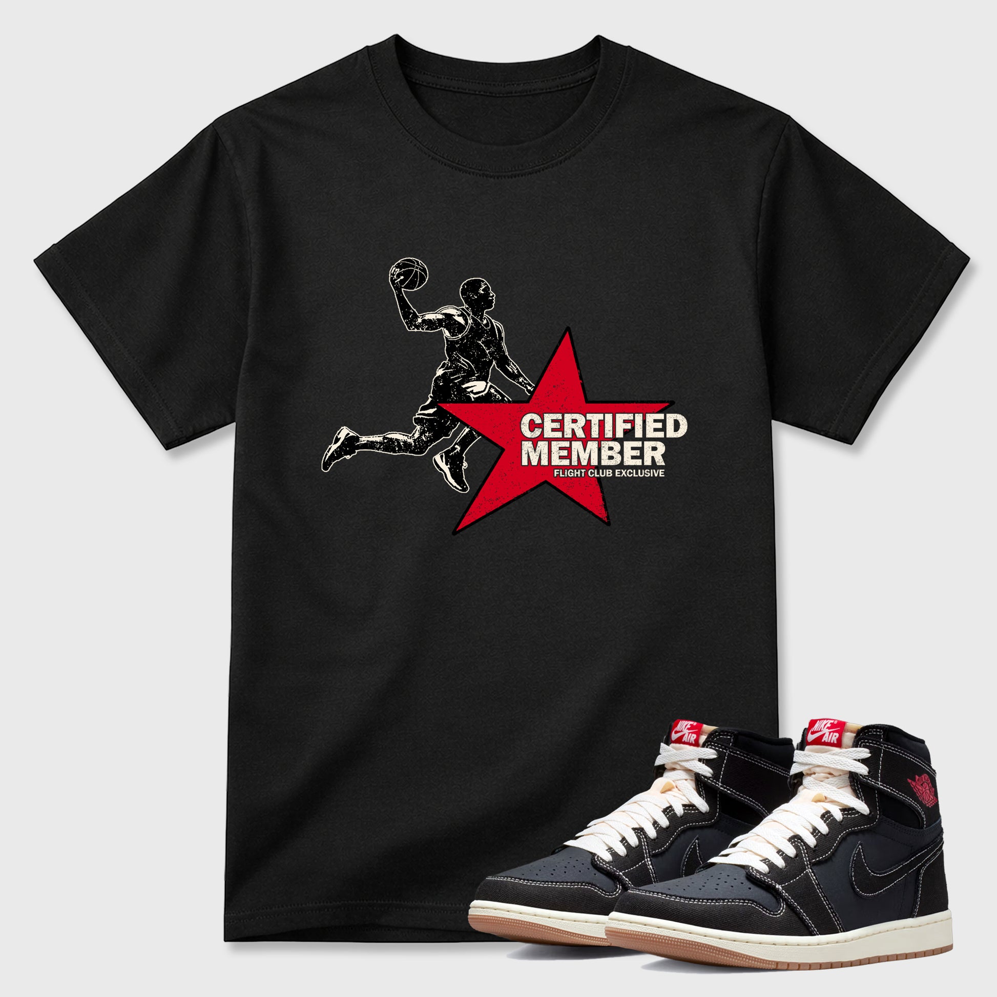 Sneaker match tees – Sneaker Tees To Match Air Jordan 1 Flight Club Shoes – Certified Member Tee Black 1