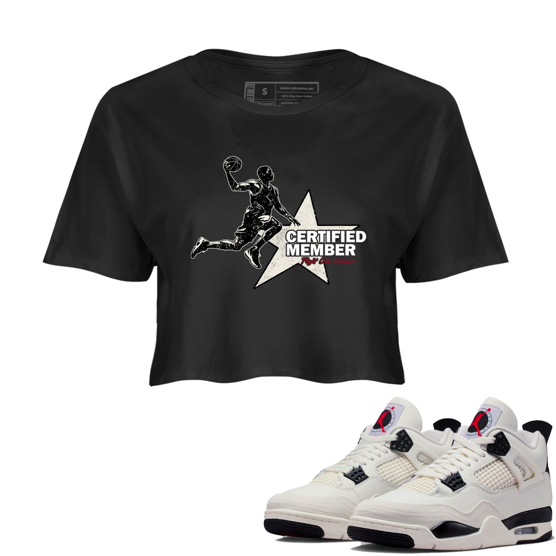 Sneaker match tees – Sneaker Tees To Match Air Jordan 4 Flight Club Shoes – Certified Member Crop T-Shirt Black 1