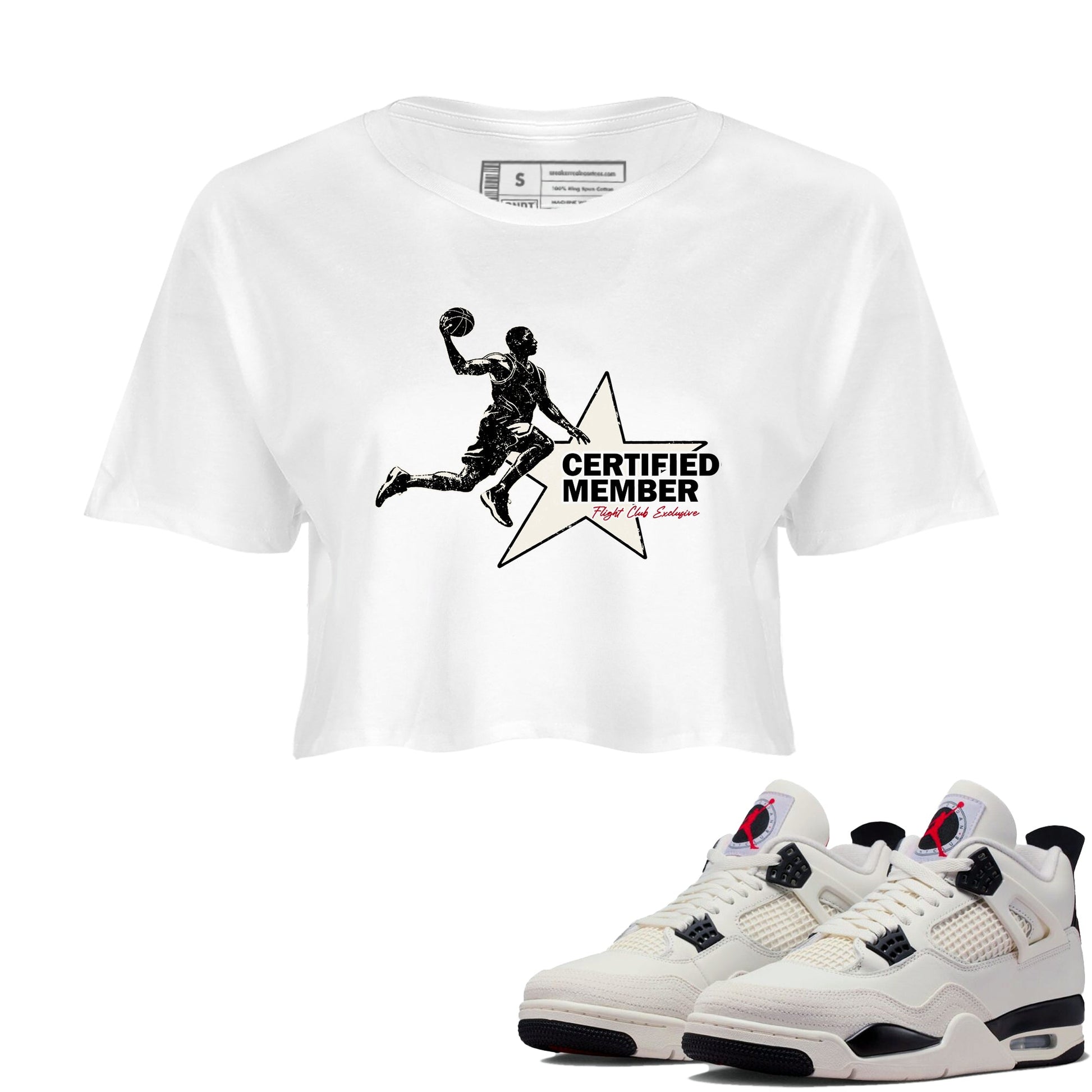 Sneaker match tees – Sneaker Tees To Match Air Jordan 4 Flight Club Shoes – Certified Member Crop T-Shirt White 1