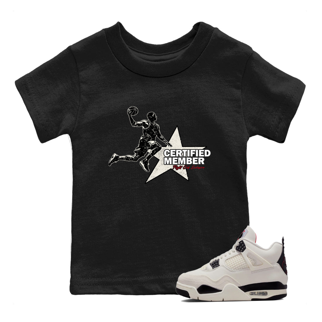Sneaker match tees – Sneaker Tees To Match Air Jordan 4 Flight Club Shoes – Certified Member Kids T-Shirt Black 1