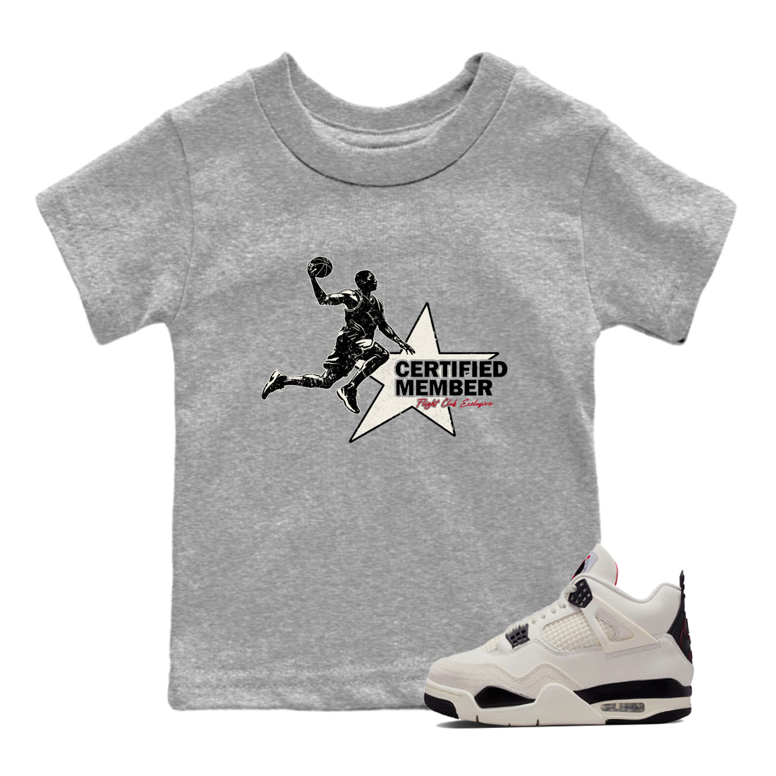 Sneaker match tees – Sneaker Tees To Match Air Jordan 4 Flight Club Shoes – Certified Member Kids T-Shirt Heather Grey 1