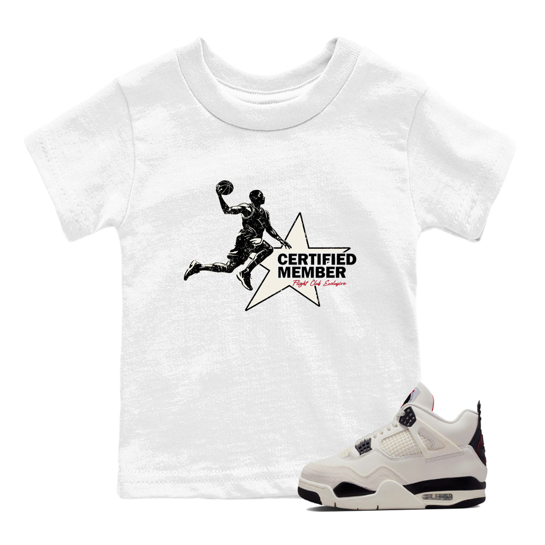 Sneaker match tees – Sneaker Tees To Match Air Jordan 4 Flight Club Shoes – Certified Member Kids T-Shirt White 1