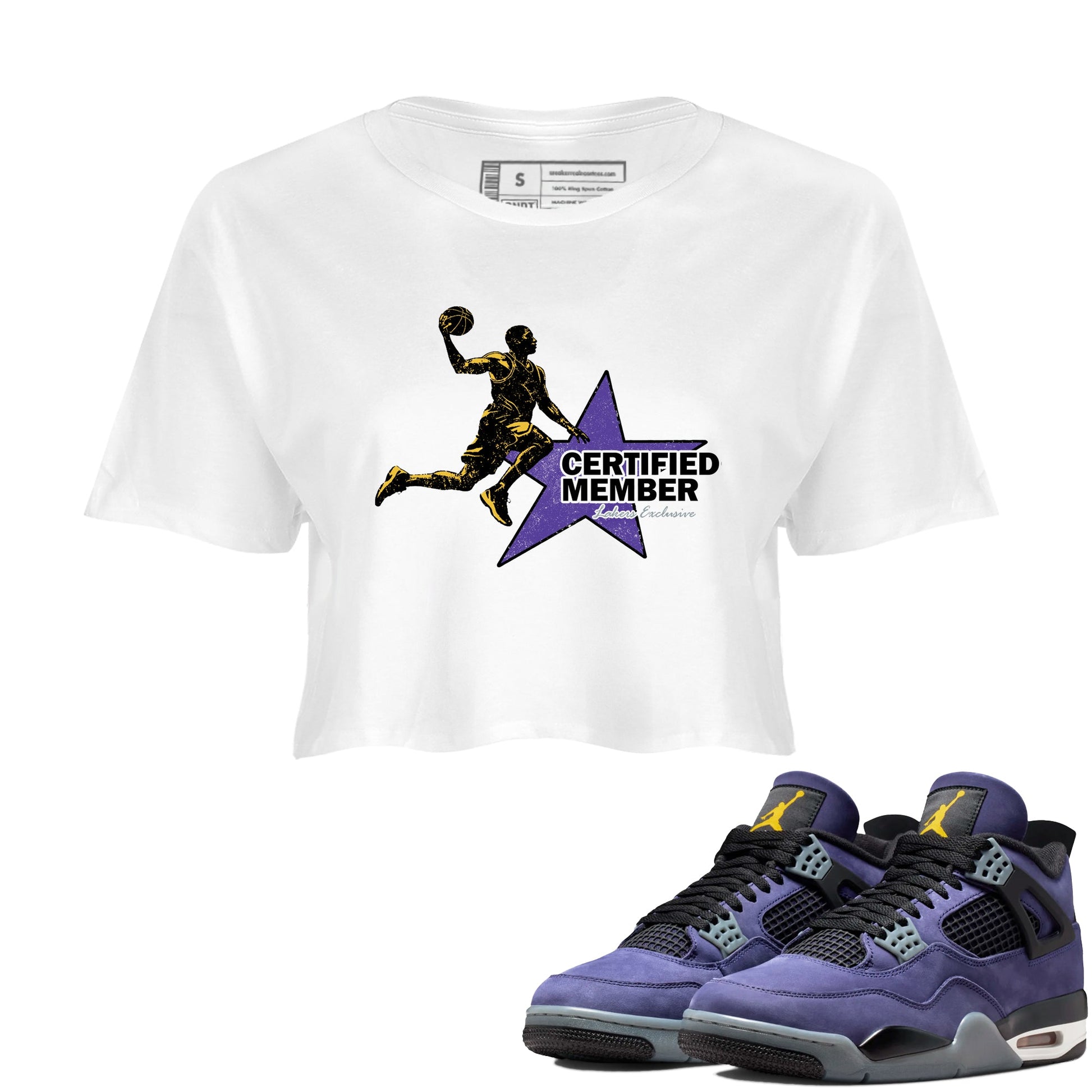 Sneaker match tees – Sneaker Tees To Match Air Jordan 4 Lakeshow Shoes – Certified Member Crop T-Shirt White 1