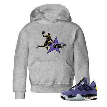 Sneaker match tees – Sneaker Tees To Match Air Jordan 4 Lakeshow Shoes – Certified Member Kids T-Shirt Heather Grey 1
