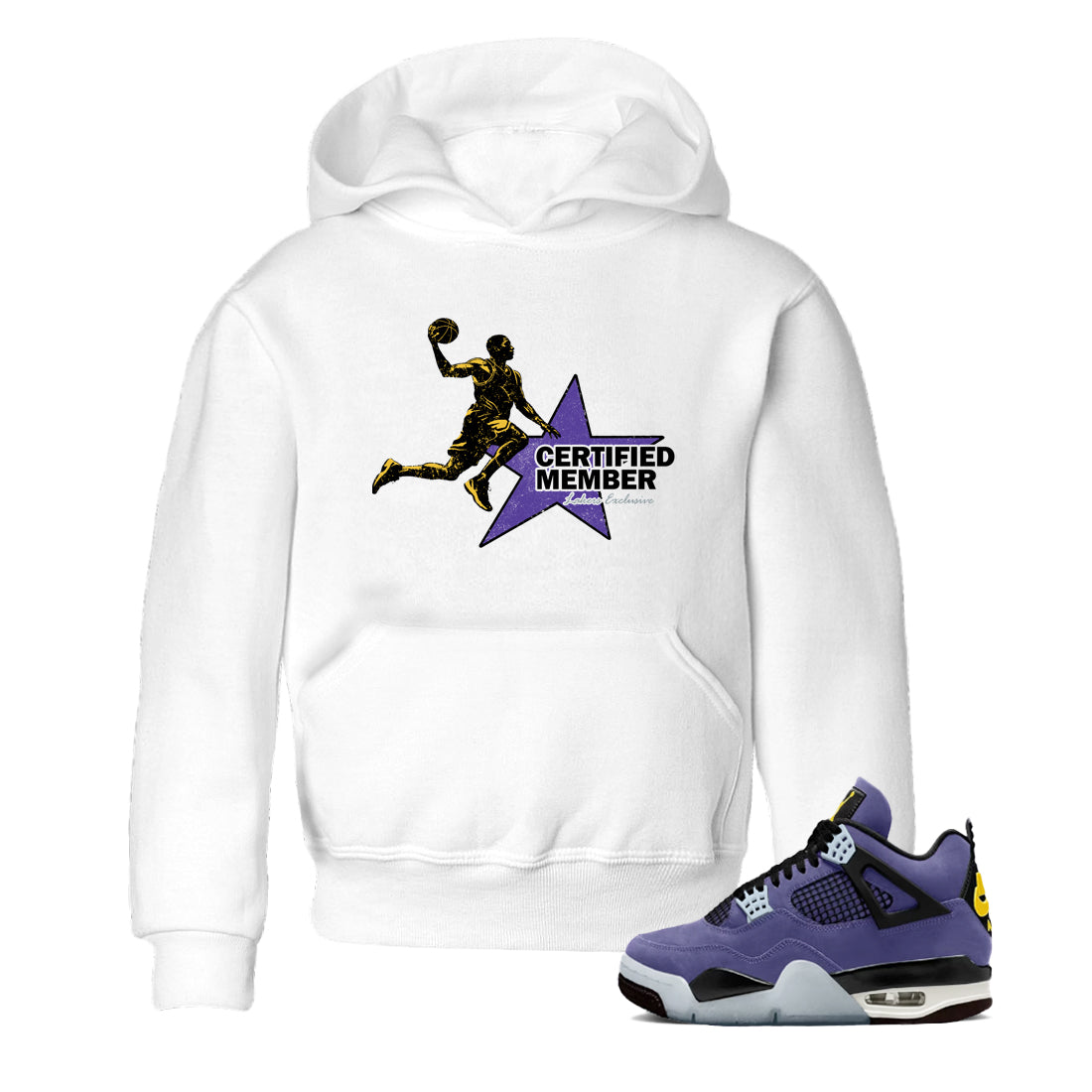 Sneaker match tees – Sneaker Tees To Match Air Jordan 4 Lakeshow Shoes – Certified Member Kids T-Shirt White 1