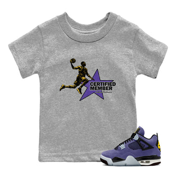 Sneaker match tees – Sneaker Tees To Match Air Jordan 4 Lakeshow Shoes – Certified Member Kids T-Shirt Heather Grey 1