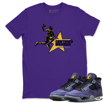 Sneaker match tees – Sneaker Tees To Match Air Jordan 4 Lakeshow Shoes – Certified Member Tee Purple 1