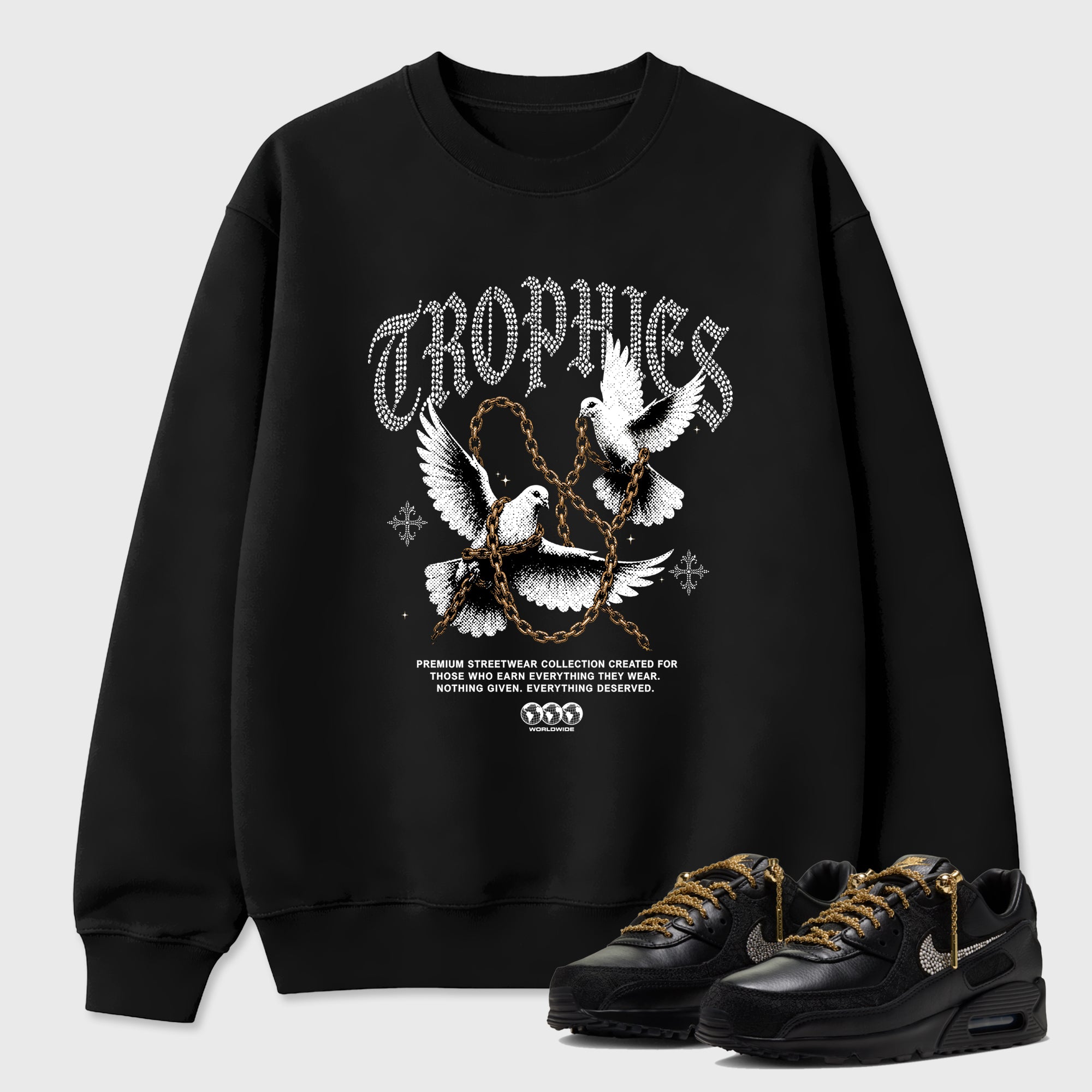 Chains of Glory Graphic T-Shirt featuring original streetwear artwork designed to match the Air Max 90 Trophies. Black 1 Graphic Tee.